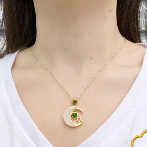Jadery Emerald Moon Natural Hetian Jade Jasper Pendants Necklace 925 Sterling Silver Necklace Women 18k Gold Jewelry Gifts 2020