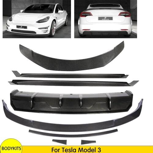Carbon Fiber Full Body Kit for Tesla Model 3 Sedan 2016-2019 Rear Diffuser Spoiler Front Lip Side Skirt