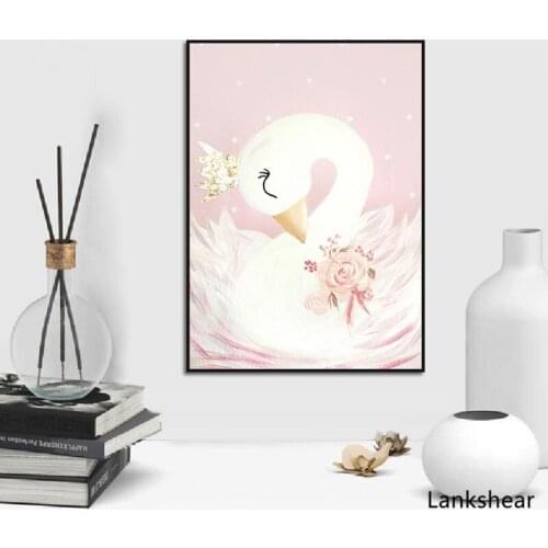 Swan Princess Posters Canvas Painting Baby Girls Room Wall Art Prints Nursery Decorative Pink Picture Kids Girl Room Decoration