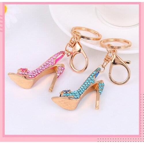 Sexy Red Rhinestones High Heels Keychain Alloy Rhinestone Stereo Car Keychain Fashion Lady Keychain Pendant Trinkets Gifts