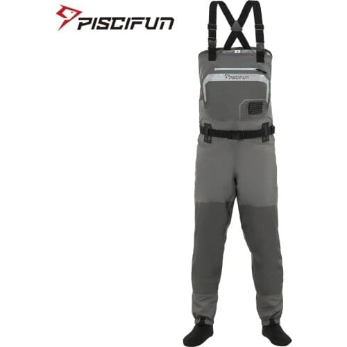 Piscifun Fishing Waders 3-Layer Polyester Breathable Waterproof Stocking Foot Fly Fishing Chest Waders Pants