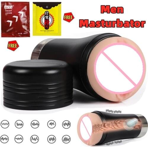 Silicon Vagina Electric 10 Frequency Vibration Real Voice USB Rechargeabl Airplane Cup Sex Toys For Men Masturbating