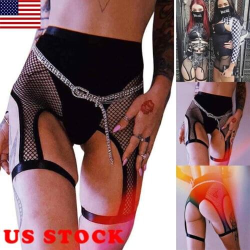 Sexy Mesh Patchwork Women Shorts Hollow Suspender Garter Belt Holder Dance Pants Exotic Pants