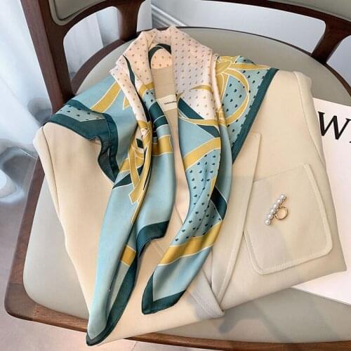 70x70cm Square Neck Silk Scarf Women Fashion Scarves for Ladies Foulard Summer Luxury Brand Shawls Wraps Hair Hijabs Bandana