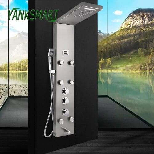 YANKSMART Temperature Digital Display Shower Panel Body Massage System Jets Tower Shower Column Bathroom Shower Faucet Mixer Tap