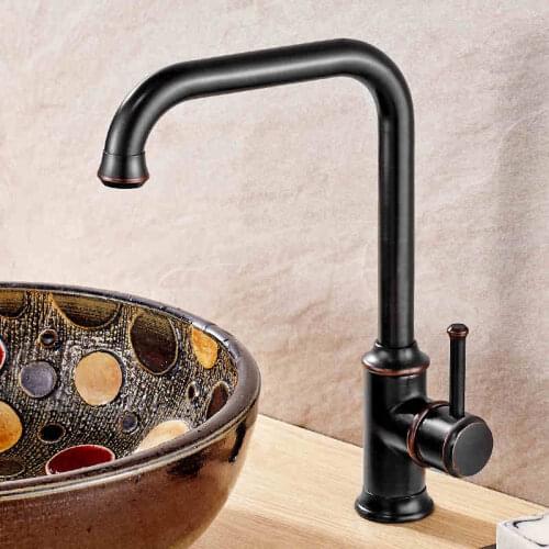Oil Rubbed Bronze/Antique Brass Bathroom Kitchen Basin Sink Faucet Mixer Tap Single Handle Single Hole Solid Brass Deck Mounted
