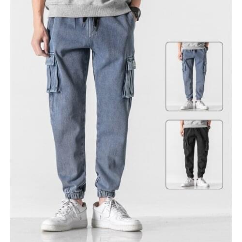 Hip Hop Cargo Jeans Pants Men 2021 New Fashion Casual Harem Joggers Trousers Men Streetwear Plus Size Wide Leg Pants Jeans Men