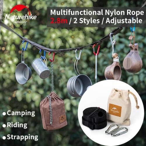 Naturehike 2.8m Multi-functional Adjustable Hanging Rope Ultralight Nylon Rope Outdoor Camping Hammock Reinforce Tape 2 Styles