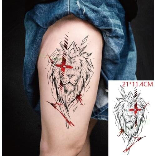 Waterproof Temporary Tattoo Stickers Red Cross Lion Animal Totem Fake Tatto Flash Tatoo Body Art for Women Men