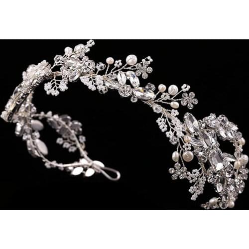 Fashion Baroque Wedding Bride Tiaras Crown Headband Hair Comb Clips Hair Accessories Jewelry Pearl Flower Rhinestone Hairband