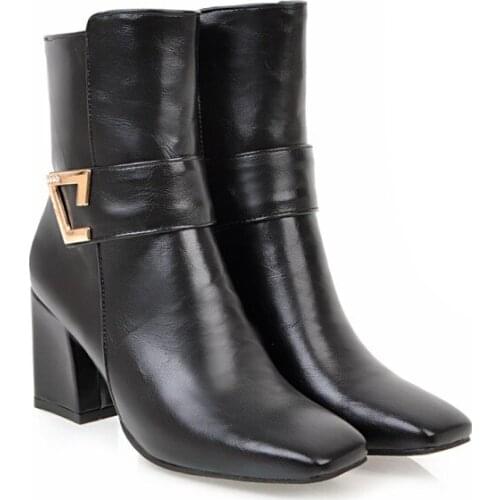 Big Size 9 10 11 12 boots women shoes ankle boots for women ladies boots Side zipper metal trim square head