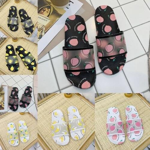 Women Summer Fresh Style Open Top Slippers Cute Peach Pineapple Fruits Translucent Slide Sandals Non-Slip Beach Shoes