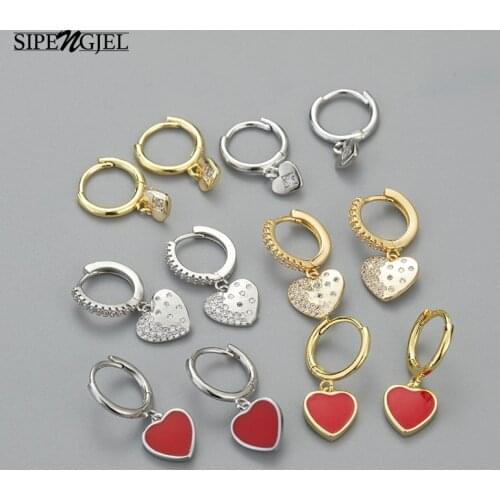 SIPENGJEL Geometric Love Heart Drop Hoop Earrings Lovely Romantic Pendant Earrings For Women Elegant Couple Handmade Jewelry