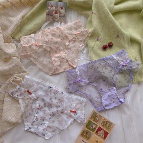 Womens Thong Underwear Seamless Lingerie Cute Panties Briefs Summer Hollow Out Japanese Sexy Mesh Panty Floral Underpants Women