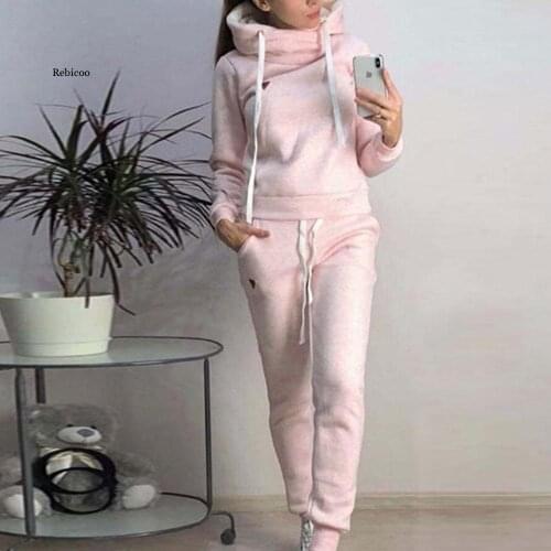 Spring Autumn Women 2 Pcs Set Casual Warm Fleece Hoodies Tops and Trousers Leisure Tracksuit Sports Pants Outfits New