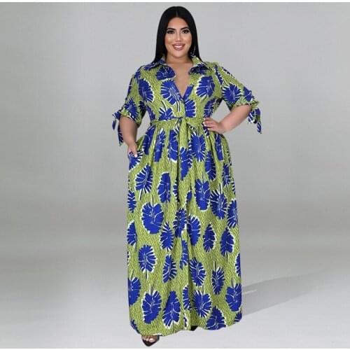 XL-5XL Fall Clothes For Women Plus Size Dresses 2021 Fashion Half Sleeve Printing Casual Long Dress Wholesale dropshopping
