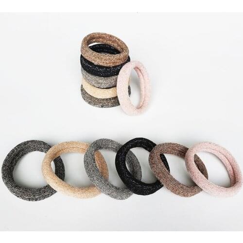 12 Pcs/Lot Girls Big Rubber Band Ponytail Holder Gum Headwear Elastic Hair Bands Gold Silver Wire Hair Accessories Ornaments