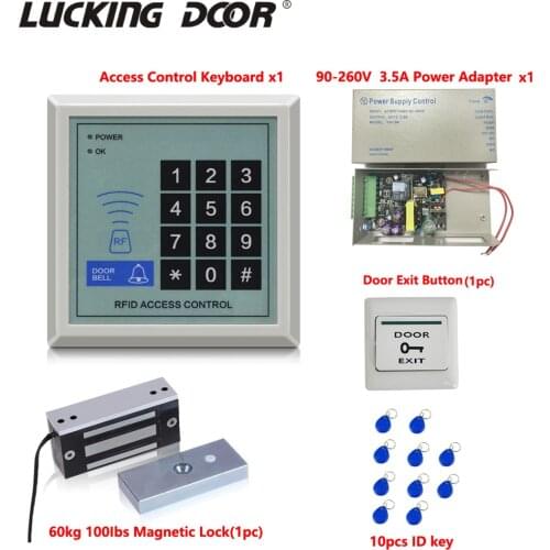 125KHz RFID Proximity Card Reader Door Access Control system Entry System 100lbs Magnetic Lock Kit