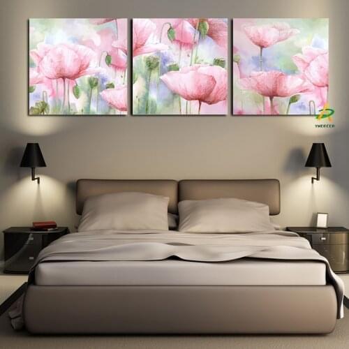 YWDECOR 3 Panel European Pastoral Garden Red Poppy Canvas Painting Print on Canvas Wall Art Picture Living Room Home Decoration