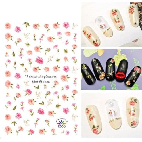 3D Nail Sticker Autumn Fashion Small Compact Adhesive Stickers Pink Peony Flower Stickers for Manicure Nail Art Decoration