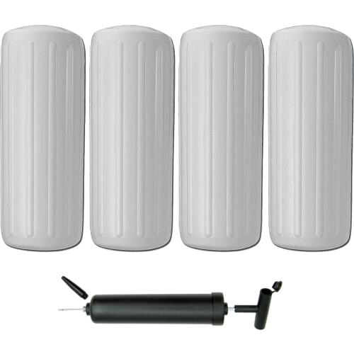 4 Marine Boat Inflatable Fenders 10*28" White Vinyl Docking Guard Center Hole