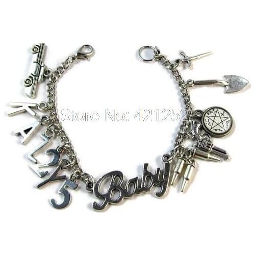 6pcs Supernatural inspired bracelet KAZ2Y5 Charm Bracelet silver tone Impala Charms bracelet