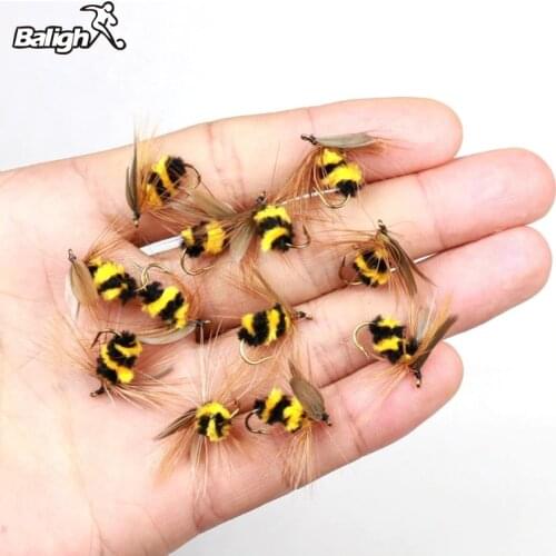 Balight 10 Pcs Fishing Artificial Insect Bait Bumble Bee Fly Trout Fishing Lures Bionic Honeybee Bait Fly Fishing Bait Handmade