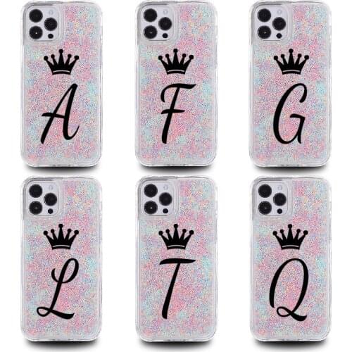 Initial Letter Candy Colorful Rainbow Quicksand Phone Case For iphone 11 12 Pro Max Mini X XS XR 7 8 Plus Shockproof Phone Cover