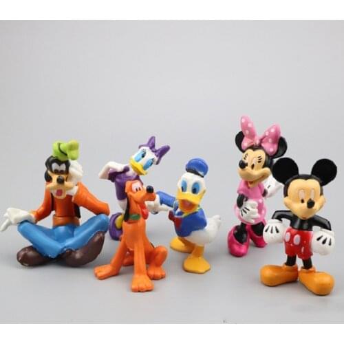 6pcs/lot Disney Mickey Mouse Minnie Mouse Donald Duck Daisy Duck Goofy Dog Pluto Pvc Action Figure Doll Cake Deco Children Gift