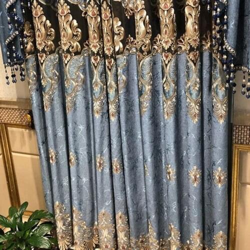 European Shading Bedroom Living Room Villa Luxury Retro Blue Door and Window Decoration Water Soluble Embroidery Curtains