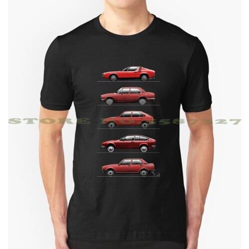 The evolution of the Alfa Romeo from 1970 to 1980 black white tshirt t shirt for men women