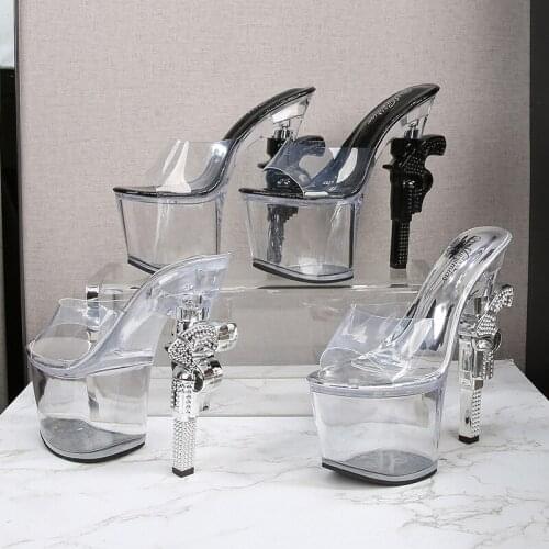 HOKSVZY 18 Cm Height Gun-shaped Crystal Slope Heel Slippers Womens Summer Platform Non-slip Platform Shoes Woman Heels LFD