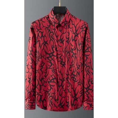 Minglu 100% Cotton Male Shirts Luxury Allover Printed Long Sleeve Casual Mens Dress Shirts Fashion Slim Fit Party Man Shirts 2XL