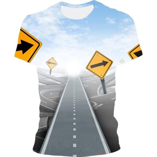 Mens and womens T-shirt 2021 summer new short-sleeved 3D printing urban scenery element top casual quick-drying O-neck clothin