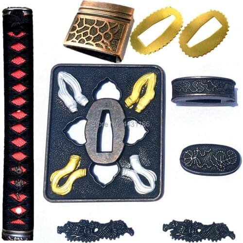 A Set Sword Guard for Katana/Wakizashi/Tanto Accessory Nice Kirsite Tsuba+Menuki+Fuchi+Kashira+Handle+Habaki+Seppa DIY Fittings