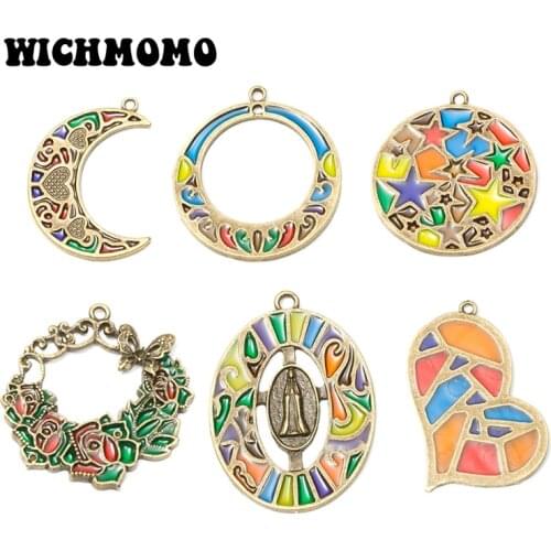 2020 New Fashion 3pieces/bag Retro Zinc Alloy Drop Oil Moon Heart Charms Pendant for DIY Earrings Necklace Jewelry Accessories