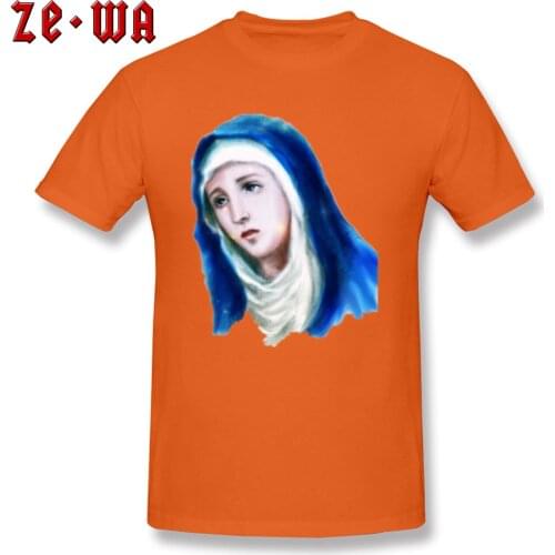 Orange Mens T Shirt Virgin Mary Painting Image Classic T-shirts High Quality Mens Fashion Casual Tops Tees On Sale Custom