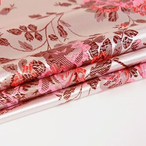 Brocade fashional pink flower fabric used for patchwork felt quilting sewing dress women clothing skirt by meter