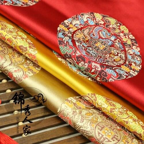 Brocade cloth costume festive packaging decoration mahogany sofa cushion pillow fabric dragon group/100cm*75cm