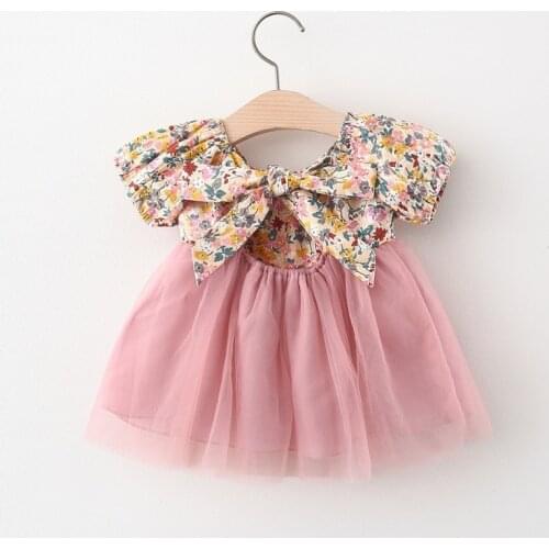 FOCUSNORM Summer Baby Girls Sweet Dress 3 Colors Flowers Printed Ruffles Sleeve Lace Patchwork Tutu Mini Dress 0-3Y