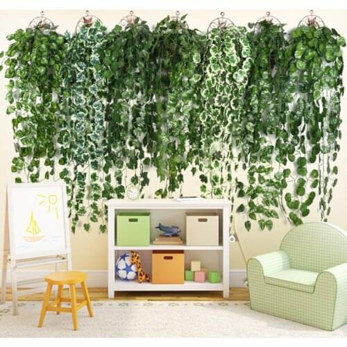 90CM Artificial Green Plant Hanging Ivy Leaf Green Luoye Grape Fake Flower Rattan House Garden Wall Wedding Party Decoration