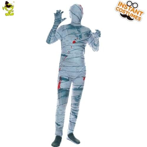 Purim Cosplay Mummy Costumes Fancy Dress Up Halloween Role Play Mens Horror Mummy Bodysuit Zombie Jumpsuit for Adult Male