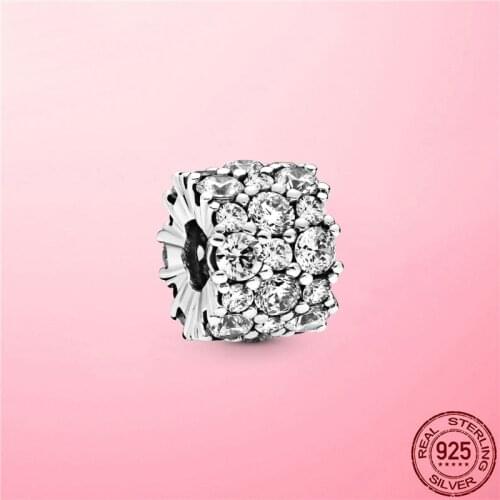 Silver Beads 925 Sterling Silver Clear Sparkle Charm Fit Original Women Pandora Bracelet Bangle DIY Silver 925 Jewelry Making