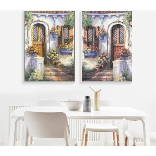 Mediterranean pastoral flower door landscape canvas printings oil painting printed on cotton home wall art decoration pictures