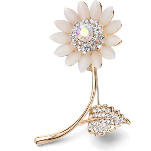 Fashion Crystal Brooches Pins Vintage Opal Stone Flower Brooch for Elegant Women Christmas Gifts Dress Accessories Z082 New