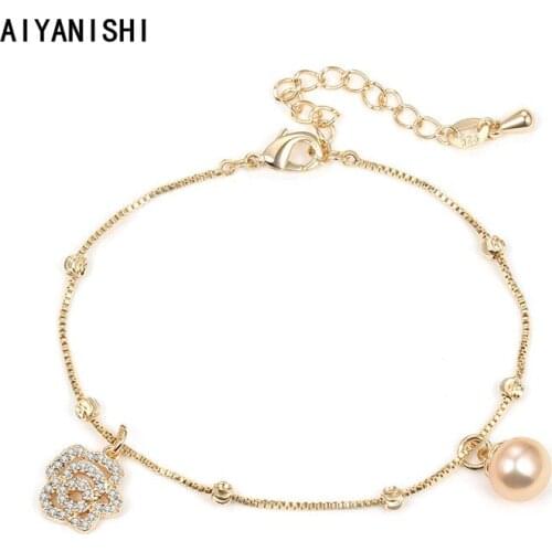 AIYANISHI 18K Gold Filled Chain Bracelet for Girls Flower Women Natural Freshwater Pearls Bracelets Jewelry Gifts Wholesale