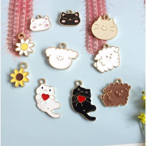 10pcs/lot heart Cat dog flower Pendants animal Enamel Charms for DIY Earring Jewelry Handmade Finding XL711