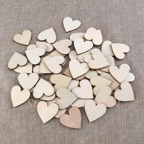 100pcs 40mm Blank Heart Wood Slices Discs Wedding Christmas Ornaments Wooden Heart Shapes Craft Wedding Guestbook Decoupage