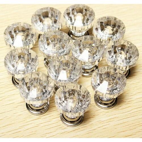 12pcs 30mm Acrylic Diamond Shape Knobs Handles Shoebox Cabinet Handles Closet Door Drawer Wardrobe Cupboard Pullers Hardware