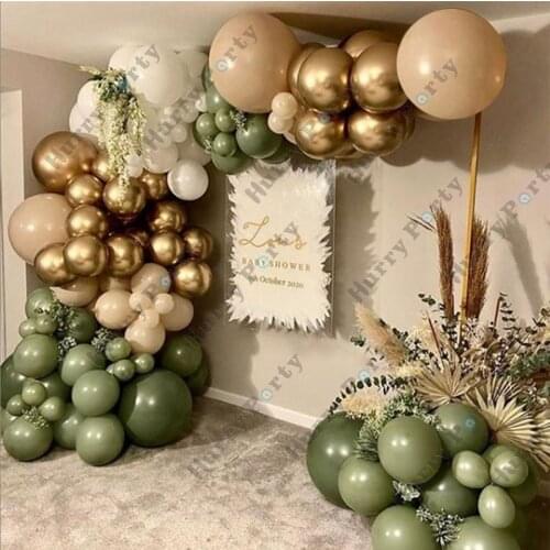 162Pcs Birthday Party Decoration Balloon Garland White Green Chrome Gold Latex Balls Baby Shower Boy Or Girl 1St 100Days Decor